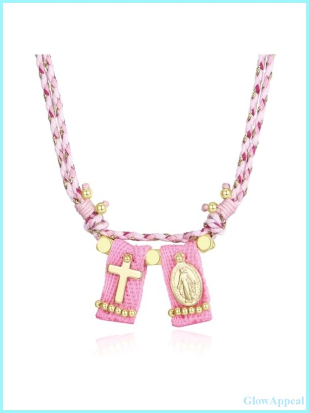 18K Gold Plated Catholic Scapular Necklace Adjustable Cord Pendant